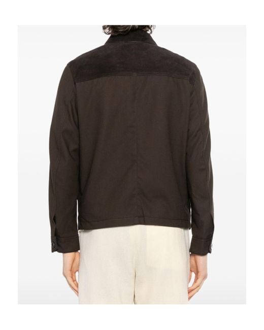 Brioni Black Collared Leather Jacket for men