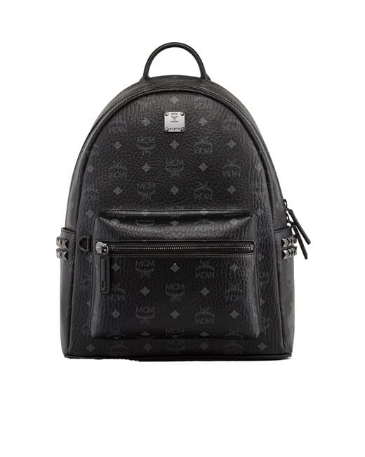 MCM Black All-Over Logo-Printed Zipped Backpack