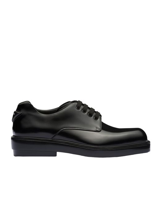 Prada Black Brushed Leather Derby Shoes for men