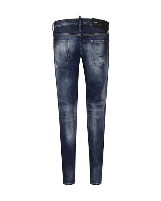 DSquared² Blue Mid-Wash Distressed Slim Fit Jeans for men
