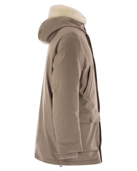 Brunello Cucinelli Brown Fur Collar Down Jacket for men