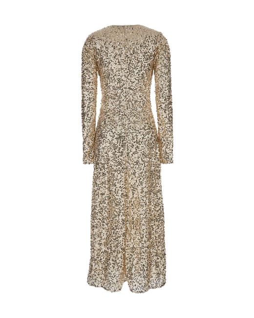ROTATE BIRGER CHRISTENSEN Natural Net Sequins Long-Sleeved Midi Dress