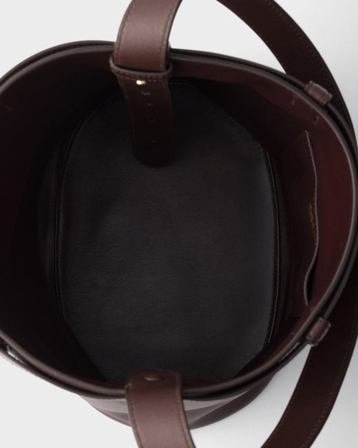 Prada White Buckle Leather Bucket Bag With Belt