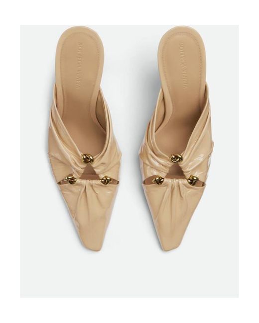 Bottega Veneta Natural Lacquered Leather High-Heeled Muller Shoes
