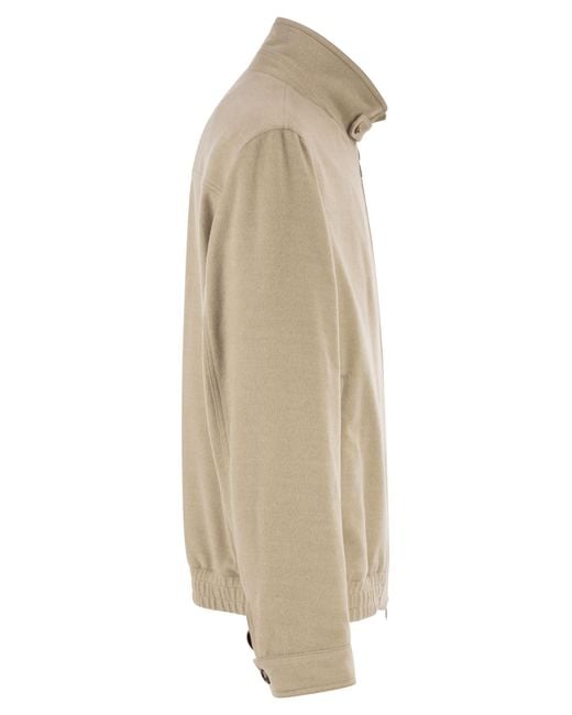 Brunello Cucinelli Natural Virgin Wool Bomber Jacket With Stand Collar for men