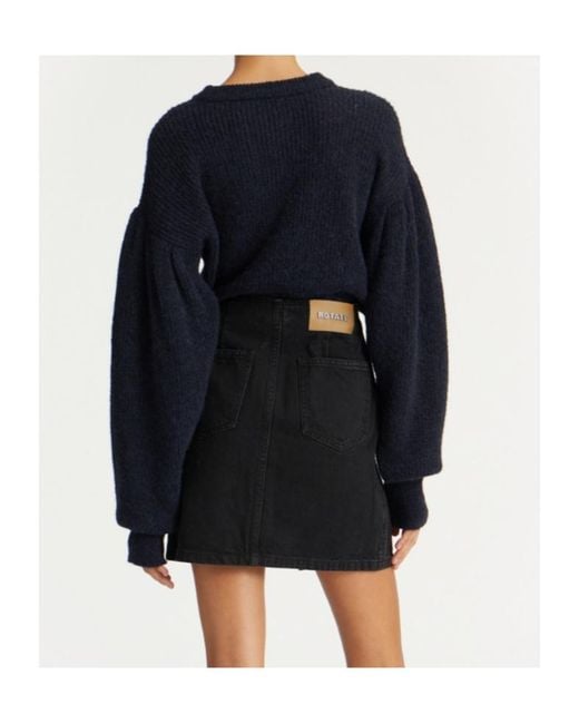 ROTATE BIRGER CHRISTENSEN Blue Cuffed-Sleeve Crewneck Sweater