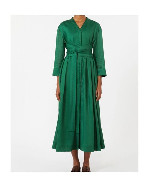 Max Mara Green Ramie Midi Shirt Dress