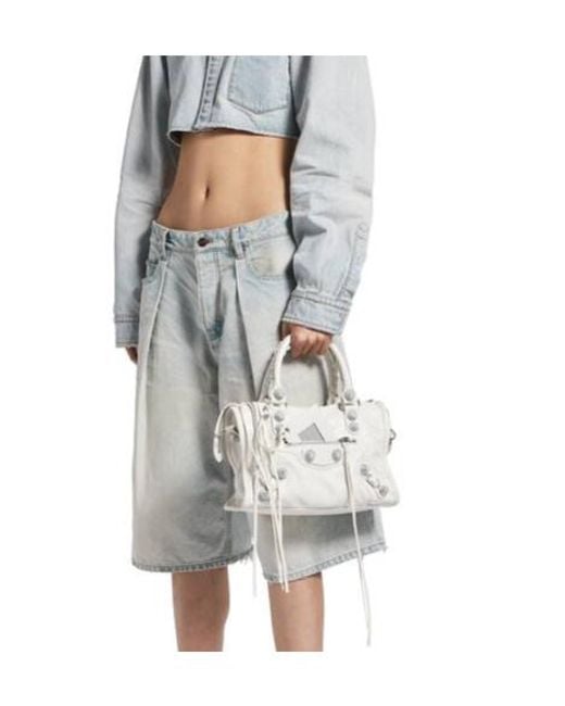 Balenciaga White Le City Bag Small Giant Studs With Rhinestones