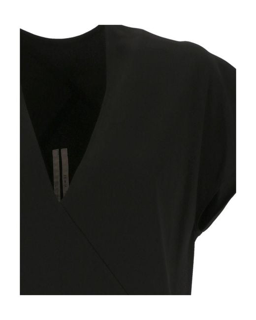 Rick Owens Black Draped-Detail V-Neck Dress