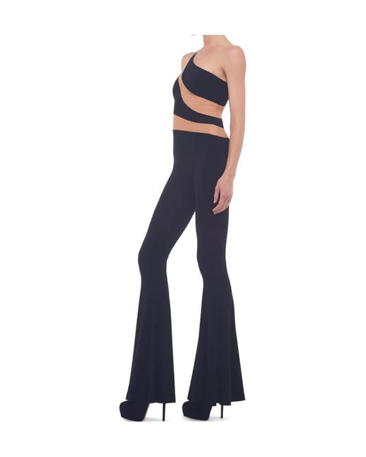 Norma Kamali Blue One-Shoulder Flared-Leg Jumpsuit