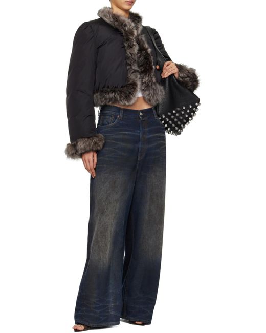 Alexander Wang Black Fur Trim Cardigan Puffer Coat
