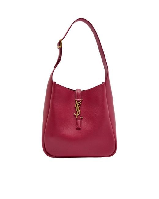 Saint Laurent Red Le 5 À 7 Small Grained Leather Hobo Bag