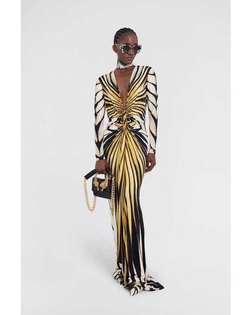 Roberto Cavalli Metallic Ray Print Maxi Dress