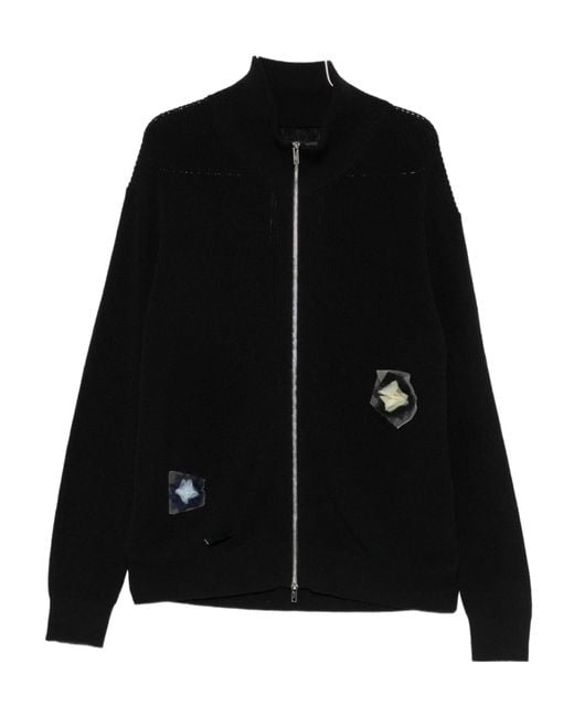 Song For The Mute Black Flower Zip Up Funnel Cardigan for men