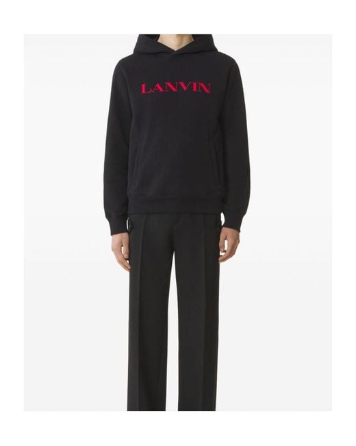 Lanvin Black Logo-Embroidered Kangaroo Pocket Hoodie for men