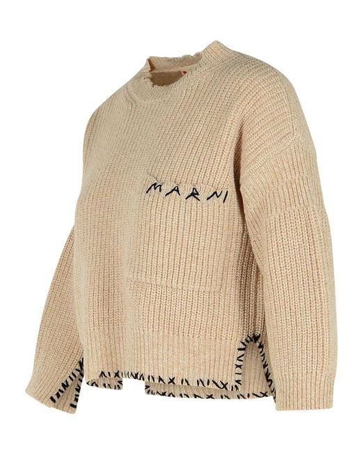 Marni Natural Logo Embroidered Knitted Jumper