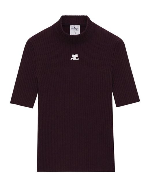 Courreges Purple Reedition Ribbed-Knit Short-Sleeve Sweater