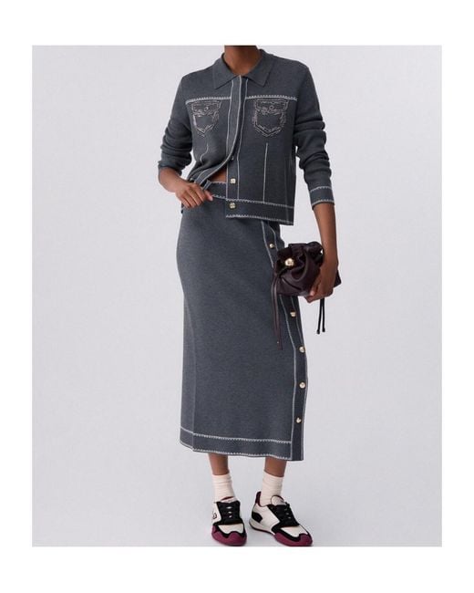 Liu Jo Gray Knit Jacket With Beads