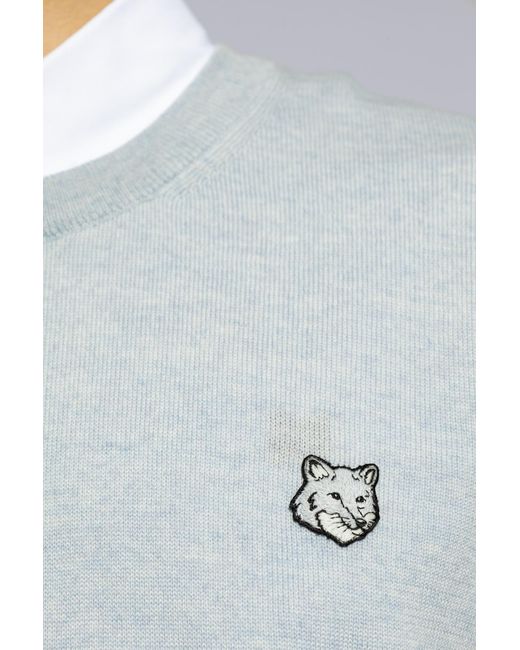 Maison Kitsuné Blue Maison Kitsuné Bold Fox Head Patch Knitted Jumper for men
