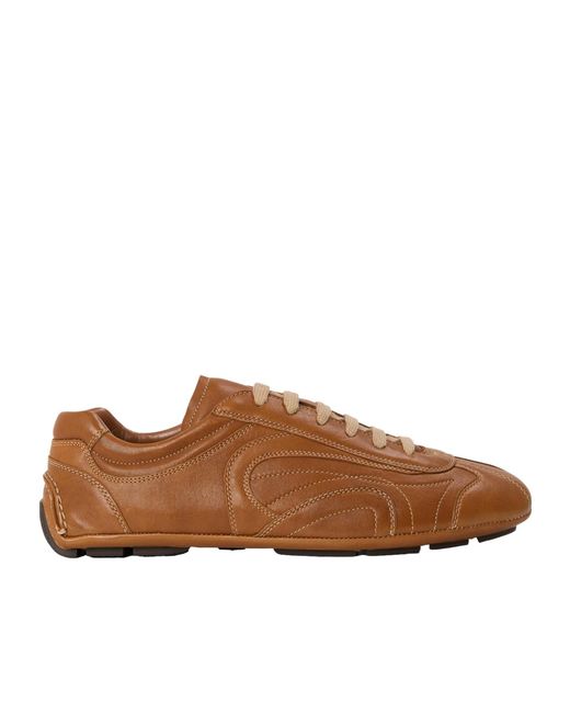 Prada Brown Leather Low-Top Trainers for men