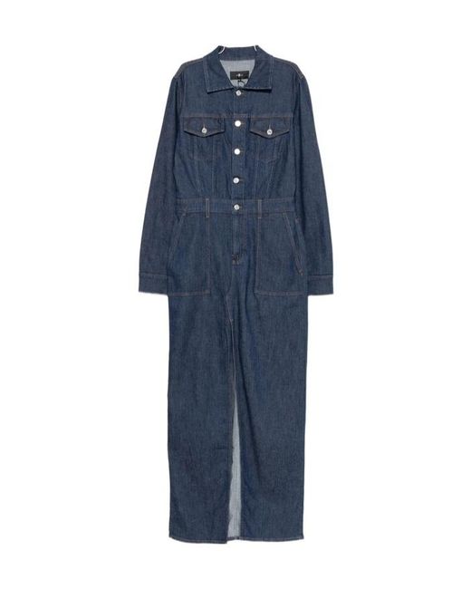 7 For All Mankind Blue Long-Sleeve Denim Dress