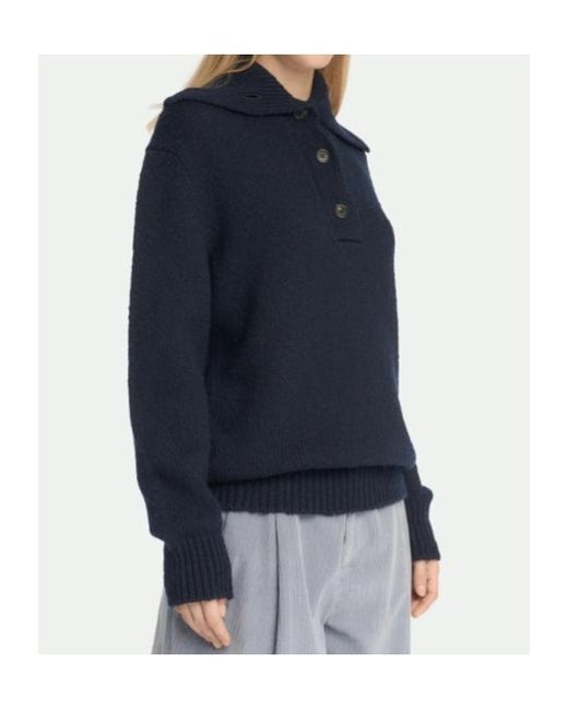 Malo Blue Button-Placket Spread-Collar Sweater