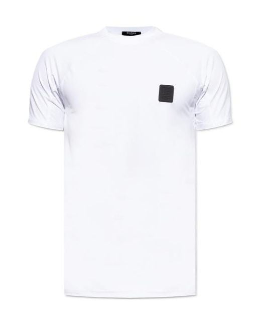 Balmain White Logo-Patch T-Shirt for men