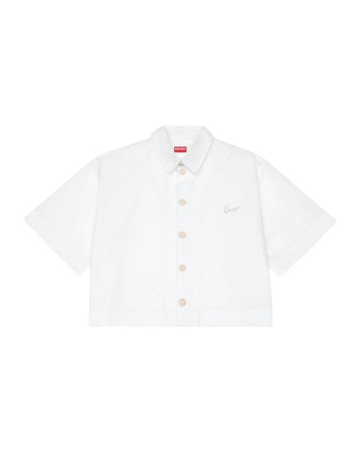 KENZO White Cropped Logo Embroidered Shirt