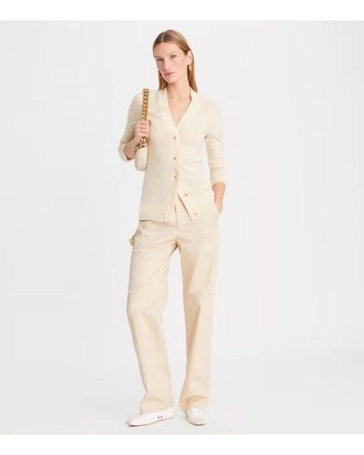 Tory Burch White V-Neck Button-Up Cardigan