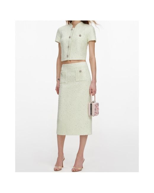 Self-Portrait Green Embellished Tweed Pencil Skirt