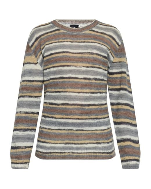 A.P.C. Gray Brushed Striped Knitted Sweater for men