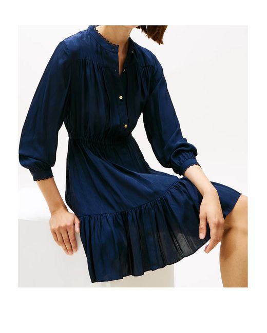 Tommy Hilfiger Blue Diamond Flag Jacquard Tiered Mini Dress
