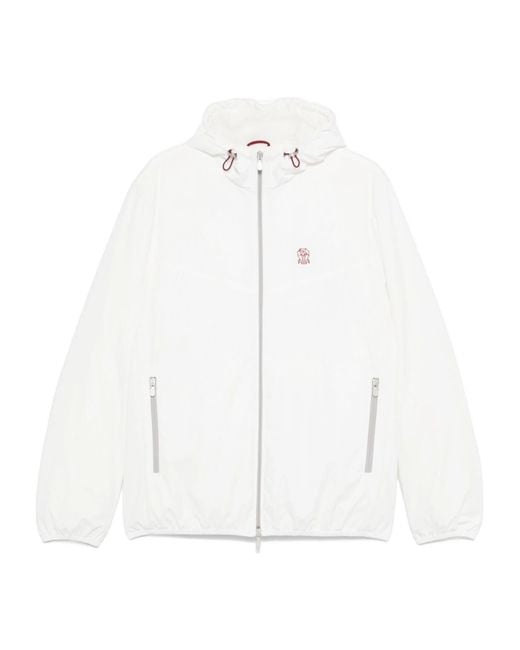 Brunello Cucinelli White Hooded Zip-Fastening Jacket for men