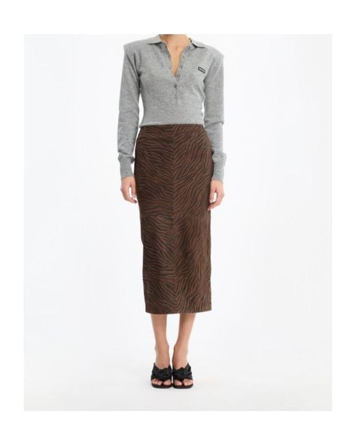ROTATE BIRGER CHRISTENSEN Gray Ribbed Logo Polo Knitted Top