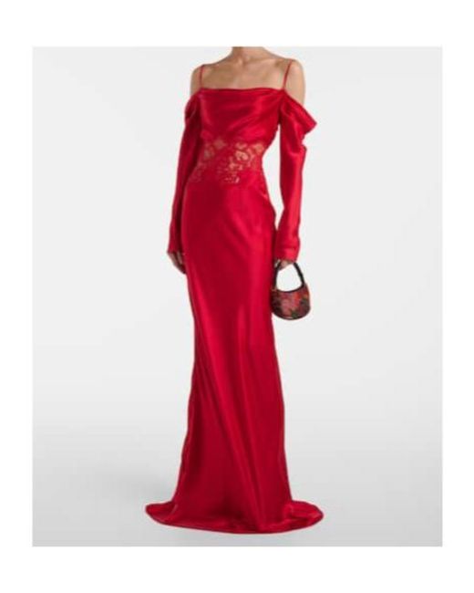 Rebecca Vallance Red Rubia Lace-Trimmed Silk Satin Gown