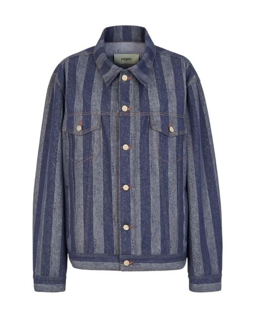 Fendi Blue Striped Button-Up Jacket