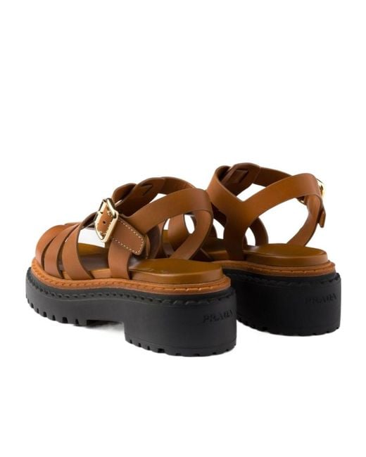 Prada Brown Buckle-Fastened Monolith Sandals