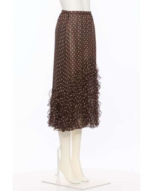 Valentino Brown Polka Dot Printed Ruffled Skirt