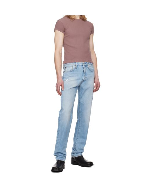 Acne Purple Short Sleeved Ribbed Crewneckt-Shirt