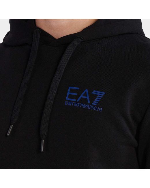 EA7 Black Logo Logo Hooded Sweater for men