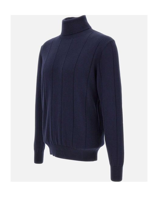 Eleventy Blue High Collar Long Sleeve Sweater for men