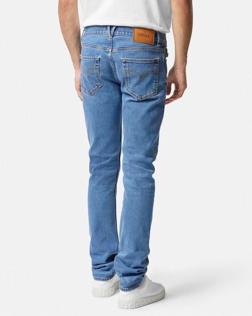 Versace Blue Logo-Patch Denim Jeans for men