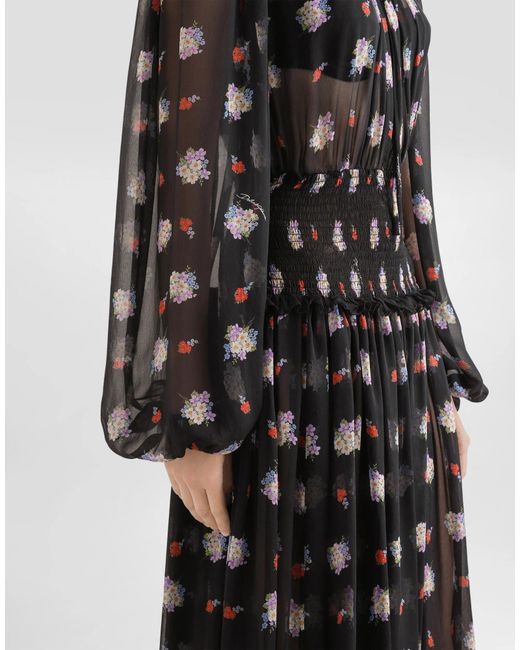 Dolce & Gabbana Black Floral Midi Dress