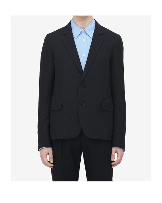McQueen Blue Skull Jacquard Single Breasted Blazer for men