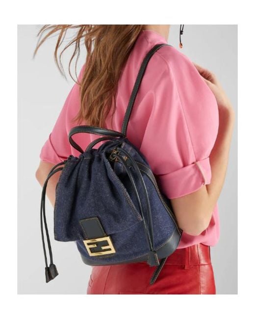 Fendi Blue Ff Buckle Denim Backpack
