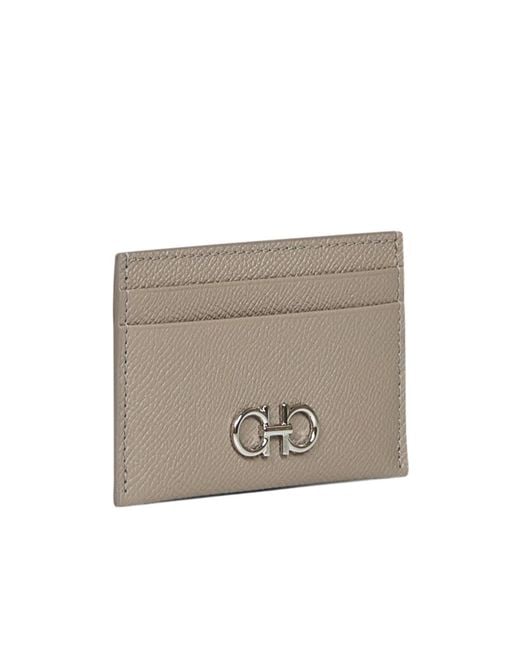 Ferragamo Gray Gancini Leather Card Holder