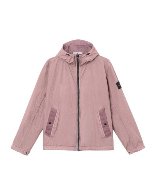 Stone Island Pink Logo Patch Hooded Jacket for men