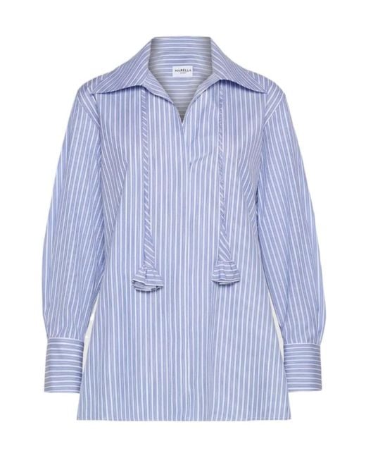 Marella Blue Neckerchief-Adorned Cotton Poplin Shirt