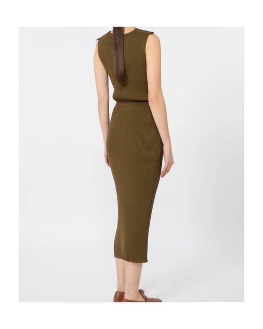 Max Mara Green Rib-Knit Cotton And Viscose Yarn Dress