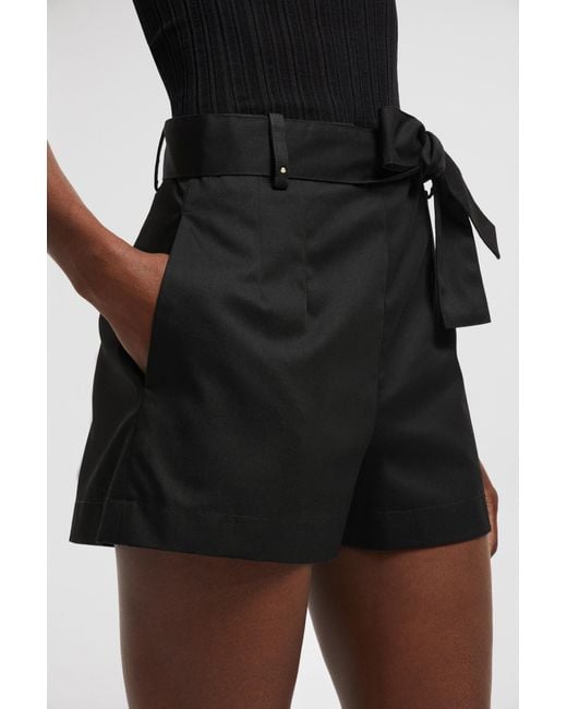 Moncler Black Pleat Detailed Belted Shorts